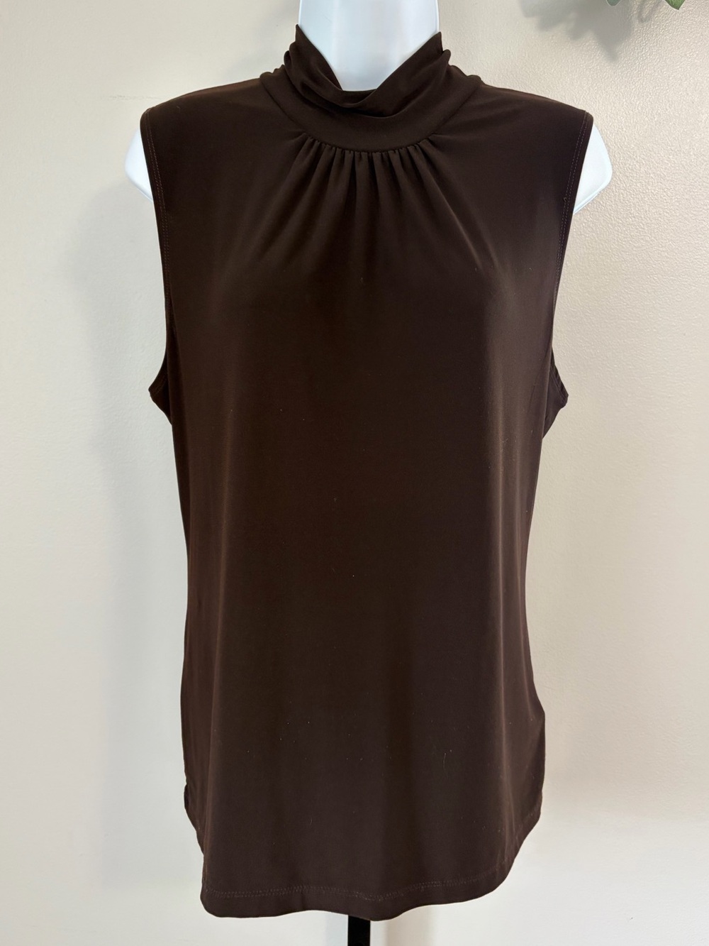 Josephine Essentials- Sleeveless Mock Neck  Chocolate Brown Top